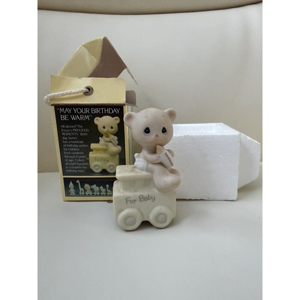 Precious Moments 1985 Train Figurine May Your Birthday Be Warm Bear